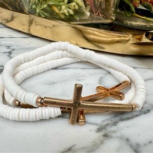 White and Gold Cross Bracelet Set